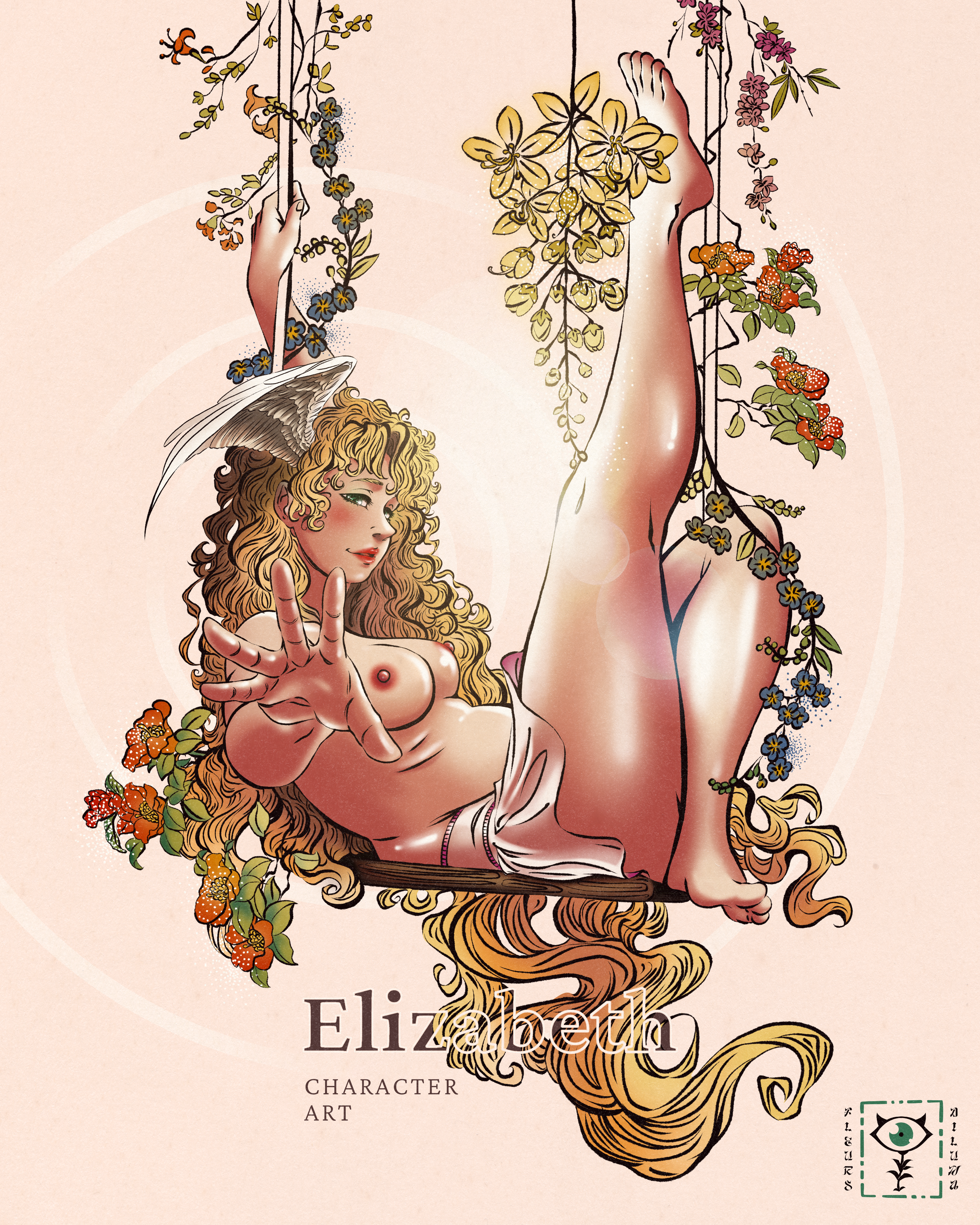 Três palavras dispostas verticalmente: Eliz, Character, Art